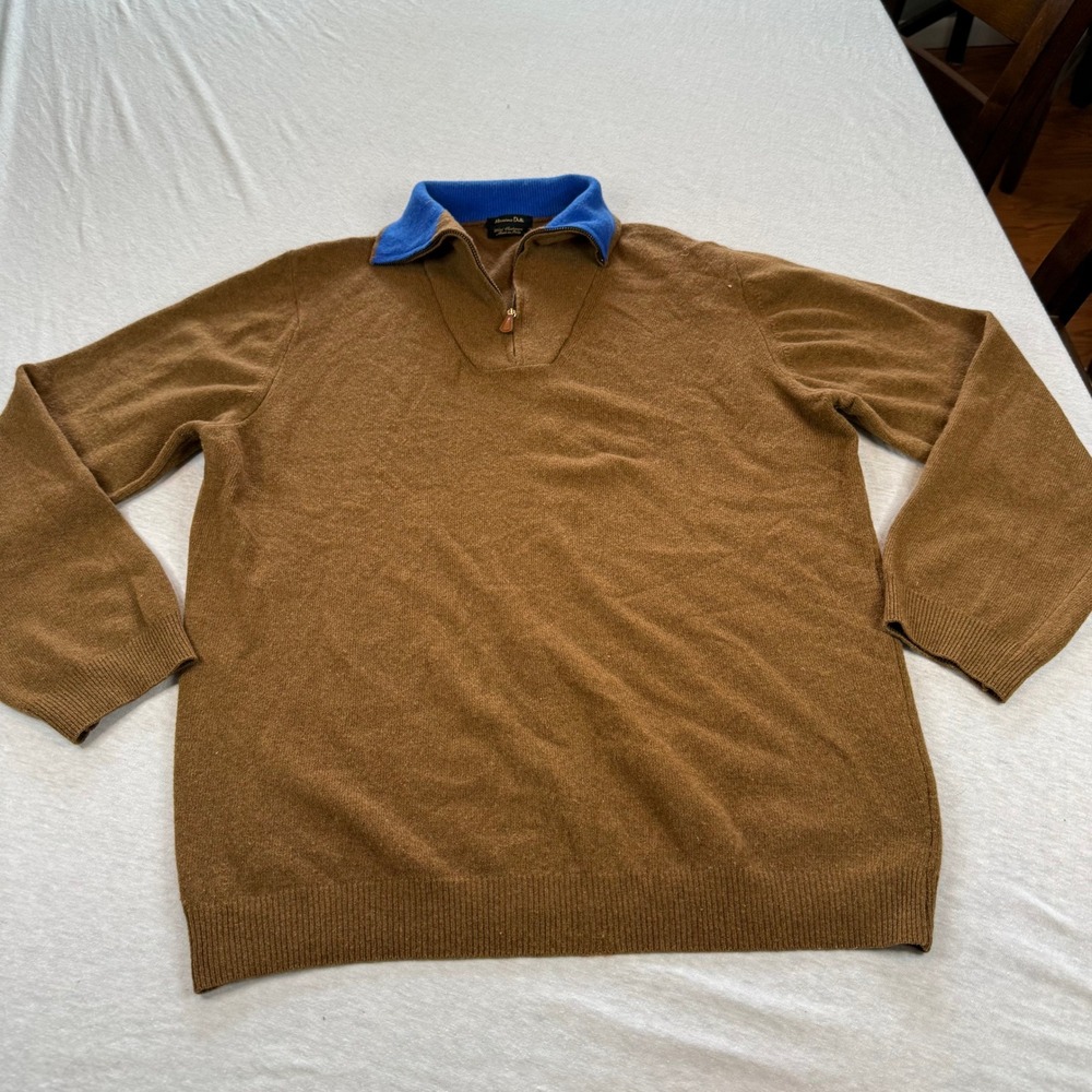 Massimo Dutti Mens Wool Cashmere Quarter Zip‎ Sweater Brown Blue Made in Italy L